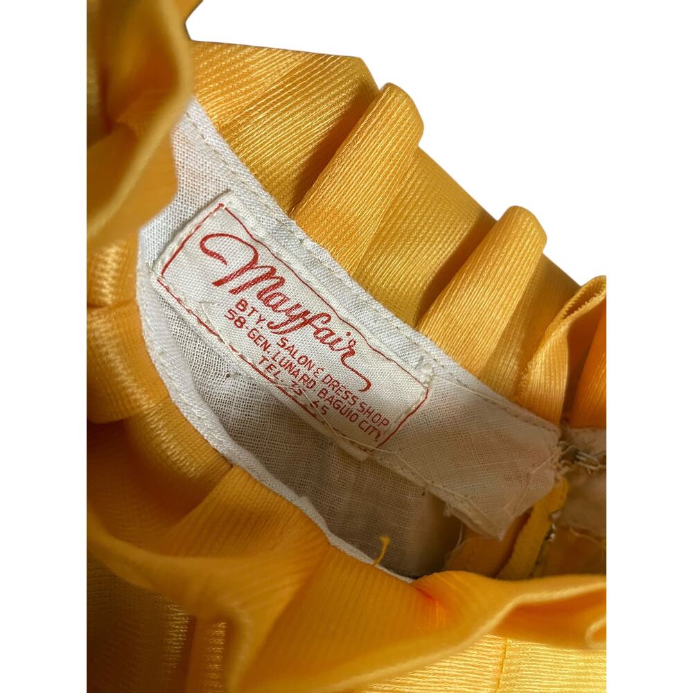 60s Mayfair Cotton Lined Yellow Fall Abstract Maxi Dress Pleated Long Sleeve - Picture 8 of 8